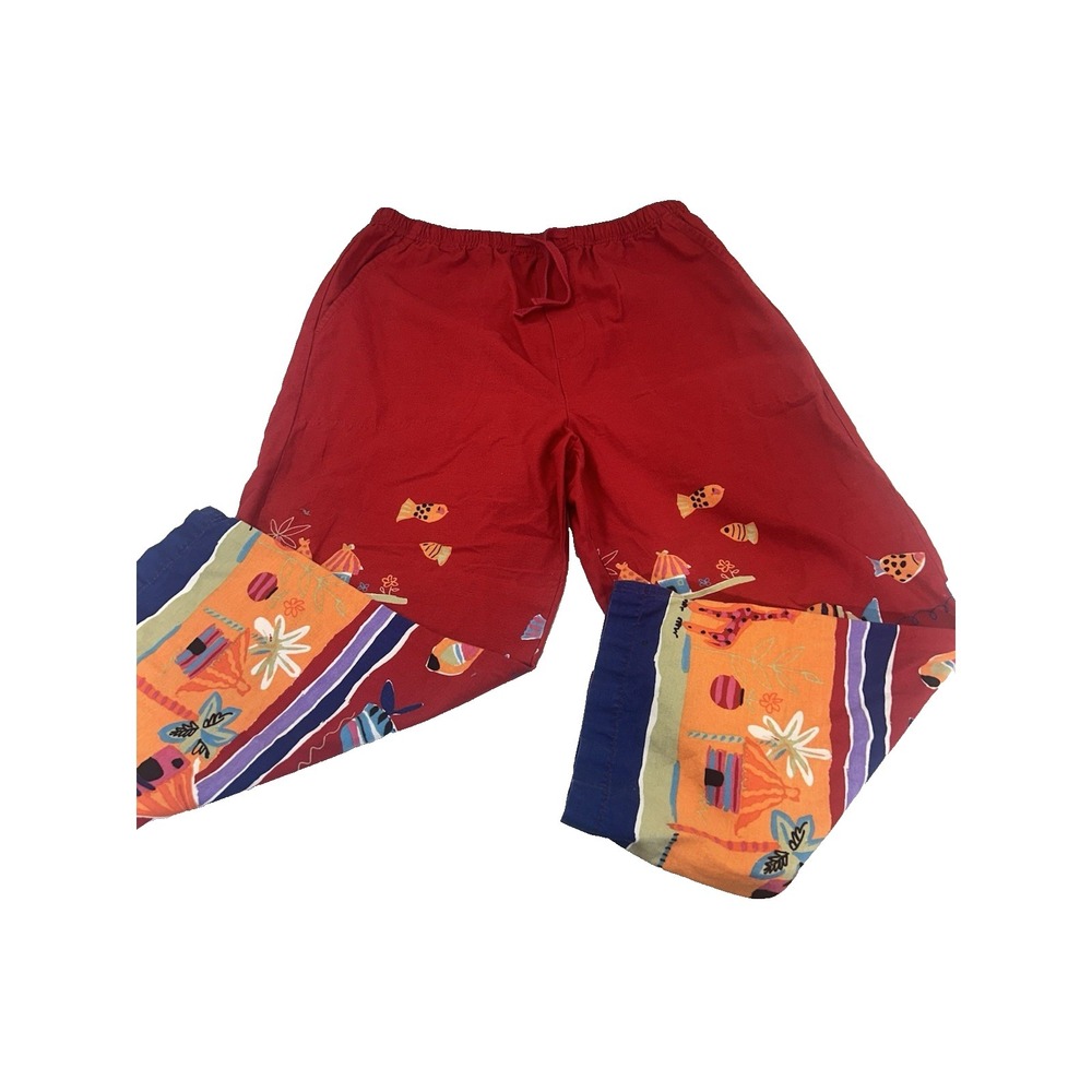 Vintage Red Tropical Coastal Beach print Capri pants Size  M 8-10